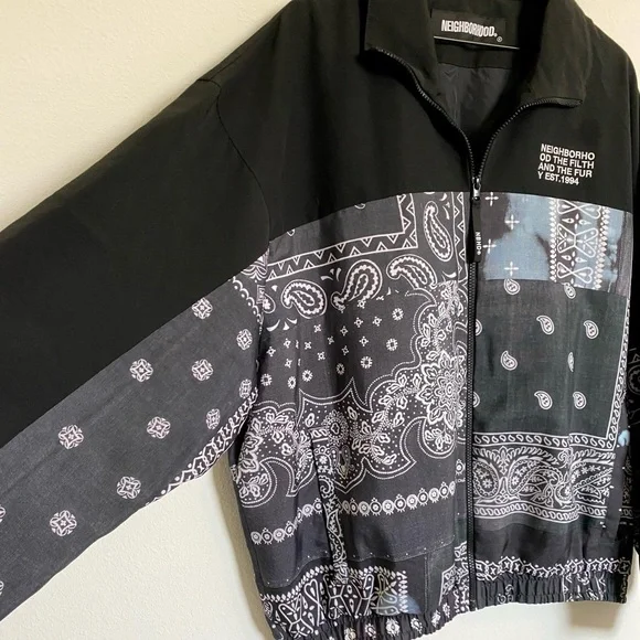 Neighborhood Jacket Bandana Oversized Japan Designer Chopped Track Black Mens - Picture 7 of 15